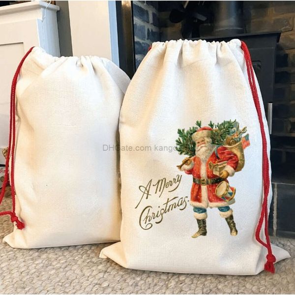 Décorations de Noël Sublimation Blanks Santa Sacs DIY Sac à cordon personnalisé Sacs cadeaux de Noël Poche Transfert de chaleur NOUVEAU Expédition rapide 50x68cm