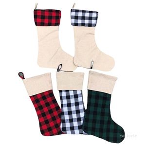 Décorations de Noël Sublimation Buffalo Plaid Bas de Noël Blanc Cadeau de Noël Chaussettes de bonbons Bas de Père Noël Ornement d'arbre de Noël par la mer ZC390