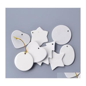 Décorations de Noël Sublimation Christmass Tile Ornement Pendentif Décorations suspendues 3 pouces Blanc Revêtement rond Décorations de Noël Dh0Bq