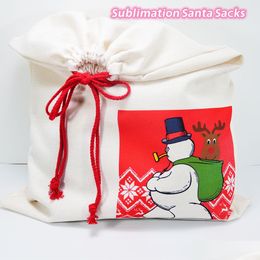 Kerstdecoraties Sublimatie Grote canvas Santa Sack met DString Bag voor Xmas -pakketopslag Z11 Drop Delivery Home Garden Fe DH1YV