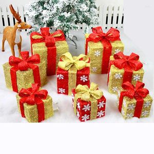 Suministros de decoración navideña, decoración para exteriores, Navidad con lazo, paquete de regalo, conjunto de caja de hierro, adornos navideños para fiesta