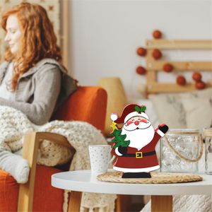 Adornos navideños para mesa, letrero de madera, manualidades, adornos de muñeco de nieve de Papá Noel para decoración del hogar, adornos colgantes, Navidad