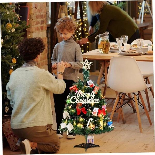 Decoraciones navideñas Mesa Conjunto de árbol artificial Pequeño Mini con luces Decoración de escritorio Adorno Gota