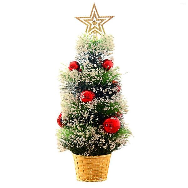 Decoraciones navideñas Mesa Árbol Mini Pino Con Base Estrella Treetop Bola Adornos DIY Artificial Miniatura Chri