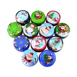 Decoraciones navideñas Té Caja de hojalata Santa Muñeco de nieve Elk Diseños de impresión Navidad Aromaterapia Vela Tarro Regalos de dulces Cajas Entrega de gotas Dhtg0