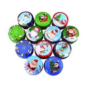 Décorations de Noël Boîte en fer blanc Santa Bonhomme de neige Elk Print Designs Noël Aromathérapie Bougie Pot Bonbons Cadeaux Boîtes Drop Livraison Dhtg0