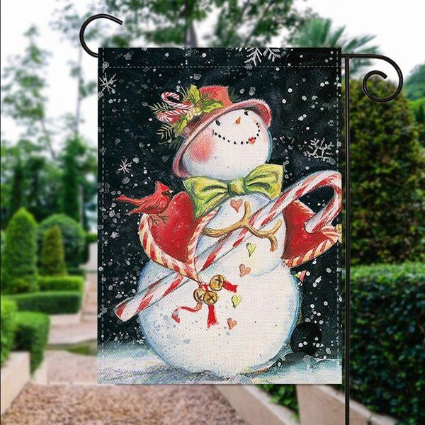 Drapeau de jardin à thème, décorations de noël, 30x45cm, pour vacances d'hiver, cour extérieure, bonhomme de neige, bannière en lin, décor de Festival