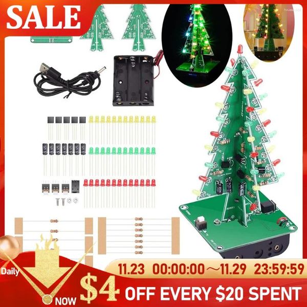 Decoraciones navideñas Árbol 3D tridimensional Kit de bricolaje LED Circuito intermitente de 3/7 colores Práctica de soldadura Electrónica Diversión Suite 3 PCB