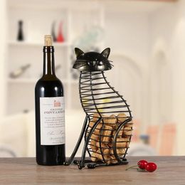 Decoraciones navideñas Tooarts Cat Wine Rack Contenedor de corcho Titular de la botella Soporte de animales Barra de cocina Metal Artesanía Regalo Handcraft 231216