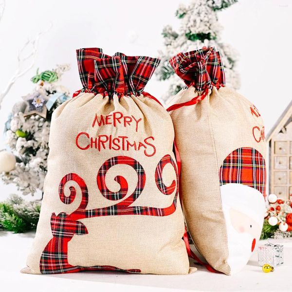 Bolsa de mano con decoraciones navideñas, galletas de caramelo, Papá Noel, muñeco de nieve, bolsas de embalaje de regalo, suministros de decoración fiesta de Navidad