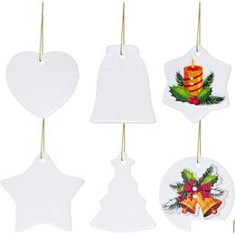 Kerstdecoraties speelgoed sublimatie 3 inch keramische ronde hangerse boom ornamenten vakantiedecor met touw blanco diy voor warmtepers p dhh2d