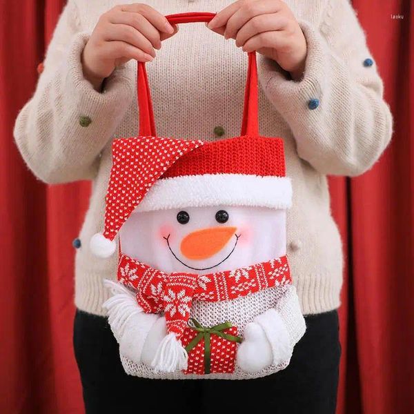Décorations de Noël Jouets Bas Sacs cadeaux Emballage Tissu du Père Noël Décoré Chaîne de lin Cadeaux lavables pour jouet présent