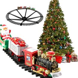 Decoraciones navideñas, tren, juguetes eléctricos, decoración de árboles, marco de vía, vagón de ferrocarril con sonido y luz, regalo 231121