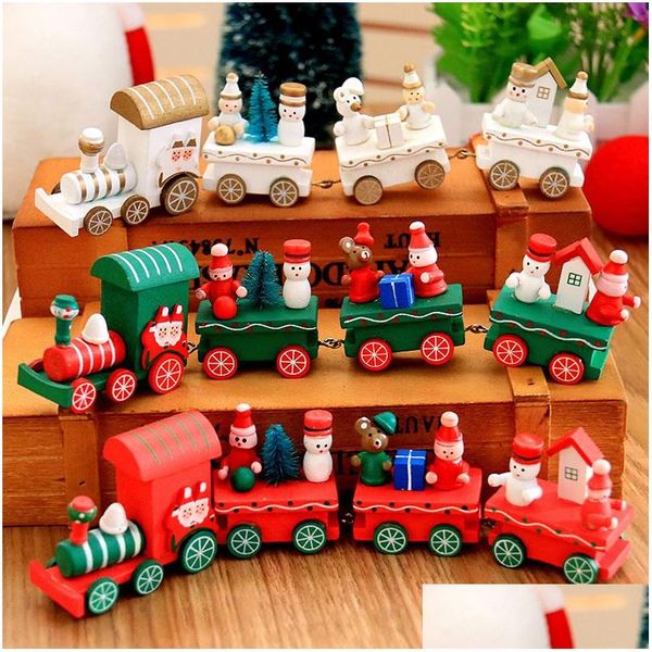 Decoraciones navideñas Tren Pintado De madera Decoración del hogar Lindo Oso de Papá Noel Madera Navidad Año Nuevo Niño Juguete Regalo Ornamento Dbc Drop Deliver Dhrui