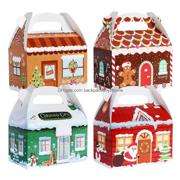 Décorations de Noël Boîtes de friandises Santa Elf Bonhomme de neige Elk Noël Carton Présent Candy Cookie avec poignées Fête de vacances Fpa4670 Dhbpx