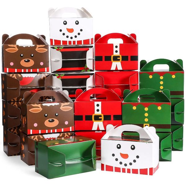 Décorations de Noël Boîtes de friandises Santa Elf Bonhomme de neige Elk Noël Carton Présent Candy Cookie avec poignées Fête de vacances Faveur E1018