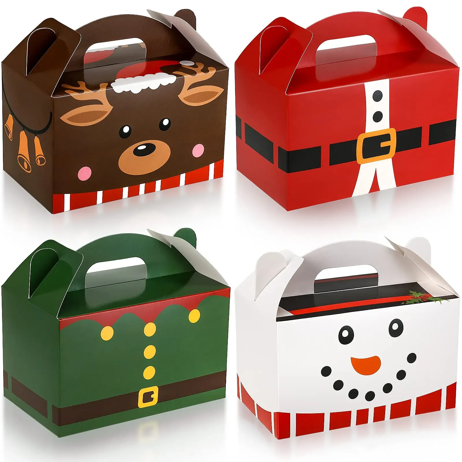 Christmas Decorations Treat Boxes Santa Elf Snowman Elk Xmas Cardboard Present Candy Cookie With Handles Holiday Party Favor 1026
