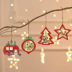 Árbol de decoraciones navideñas 2023, colgante luminoso de madera, estrella de Papá Noel, luces de fiesta del año del coche, adornos para el hogar