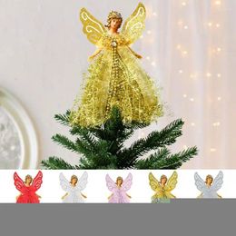 Décorations de Noël Arbre Ange Topper Ornements élégants Figurine de cime d'arbre avec ailes 8 pouces Cadeaux de fête