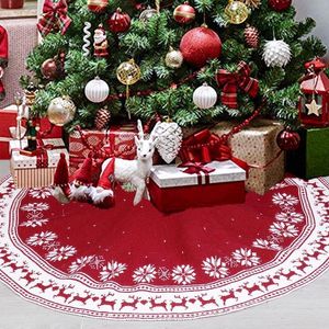 Kerstversiering boom onderkant decoratie 90 cm 122cm sneeuwvlok herten patroon rode gebreide rok