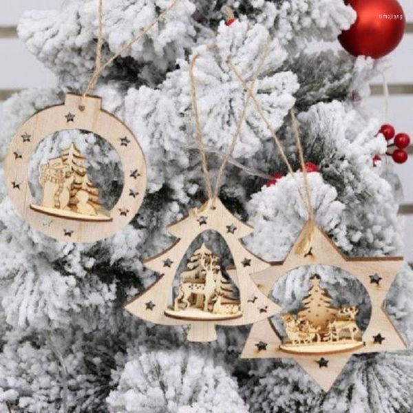 D￩corations de No￫l arbre d￩coratif ornements suspendus reindeer santa claus neige artisanat en bois en bois