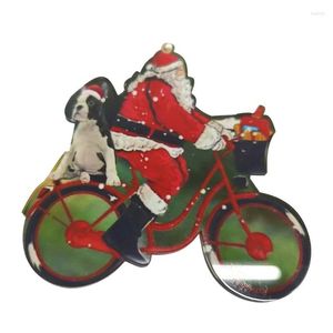 Kerstdecoraties Boom Hangende ornament Cartoon Santa Claus Rijden op fietsen met puppyhondenstandbeeld Figurine Pendant Tags Xmas PartyChrist