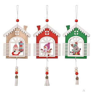 Kerstversiering Boom Hangende ornamenten Houten handgemaakte ambachten Kerstman Sneeuwpop Rendier Hanger Drop Xbjk2109 Levering Thuis Tuin Dhvps