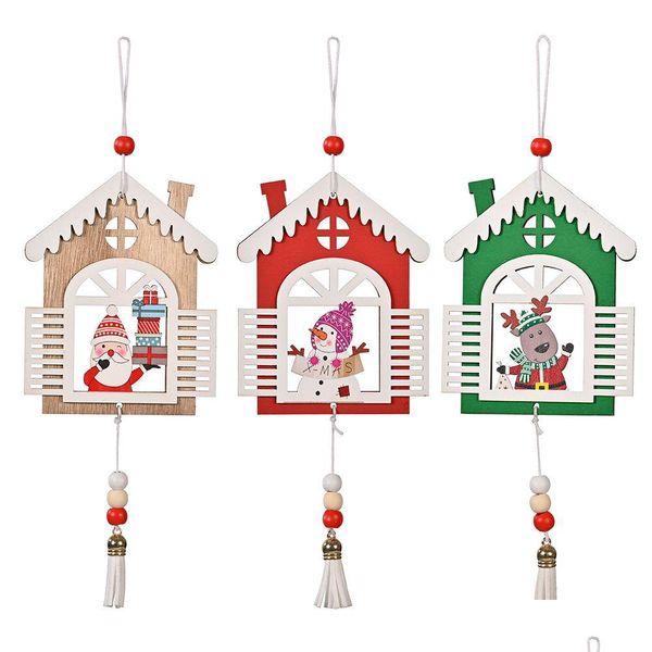 Décorations De Noël Arbre Ornements Suspendus En Bois Artisanat À La Main Père Noël Bonhomme De Neige Renne Pendentif Goutte Xbjk2109 Livraison Maison Jardin Dhvps