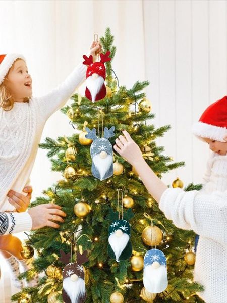 Décorations de Noël poupée naine sans visage accrochée à l'arbre avec 5 pièces ornement pour arbres lits escaliers cheminées