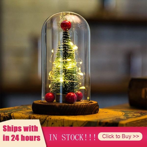 Décorations De Noël Arbre LED Verre Dôme Bouteille Lampe Chambre Veilleuse Ornements Décoration Pour La Maison De Noël Fête De Mariage Cadeaux D'anniversaire