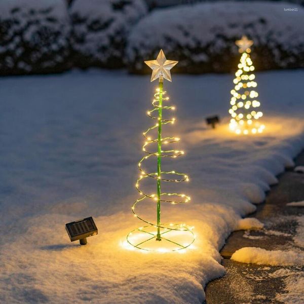 Decoraciones navideñas Árbol Luz LED Espiral Luces de cadena con energía solar Hada para el hogar Paisaje de Navidad Camino Patio Patio Decoración Accesorios
