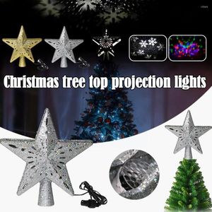Kerstdecoraties Boom LED Projectie Licht Topperlichten 3D Ingebouwde decor Glitter Star Roteren Wit V0D3