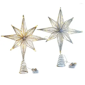 Decoraciones navideñas para árbol, adornos de estrellas LED, decoración de copa de árbol con pilas, adorno de cadena, año