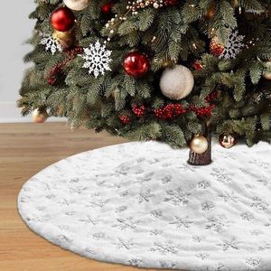 Décorations de Noël Ornement d'arbre Jupe de flocon de neige brodée blanche en peluche à sequins 90cm