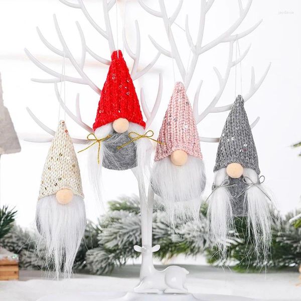 Décorations de Noël ornements d'arbre accrochez un chapeau poinlé en tricot poupée sans visage de petit pendentif