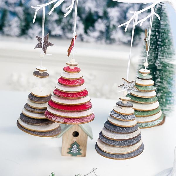 Adornos navideños para árboles, colgantes colgantes de copos de nieve de madera 3D con decoración de campana, Decoraciones navideñas Para El Hogar