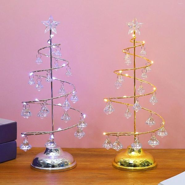 Décorations de noël ornements d'arbre lumières bureau présentoir de noël lampe de table avec pendentifs en cristal décoration pour la maison