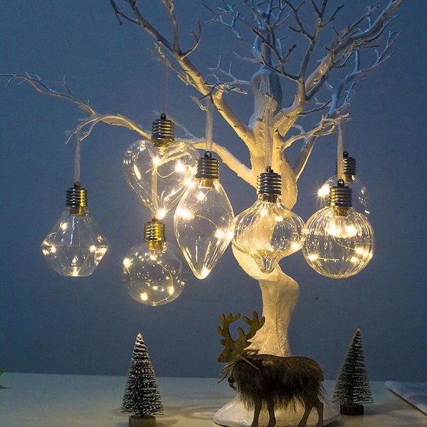 Décorations de Noël Arbre Pendentif Lumière Transparent Ampoule En Forme Suspendue À Piles Lampe DécorationNoël