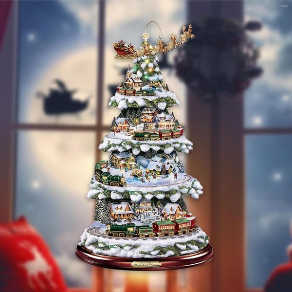 Décorations de noël arbre rotatif Sculpture Train pâte fenêtre autocollants Decoratie poupée accrocher Navidad décoration de la maison