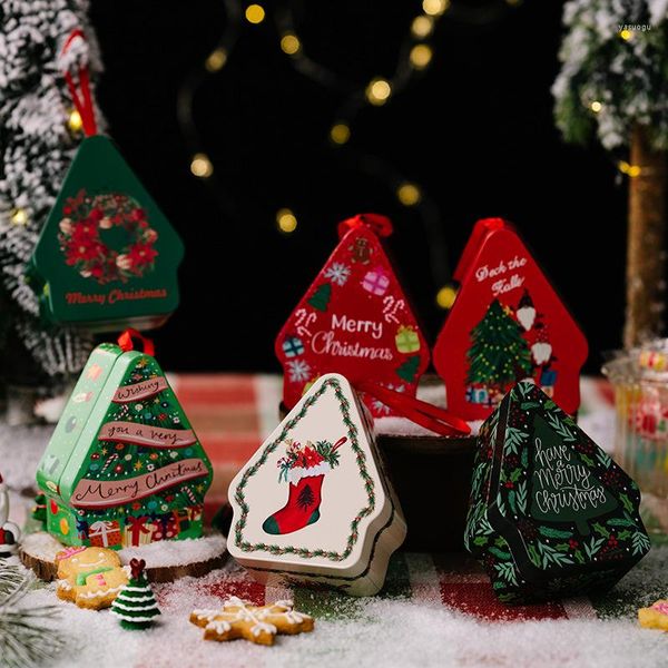 Decorações de Natal em forma de árvore caixa de doces feliz lata embalagem de presente crianças favores feliz ano navidad decoração de festa
