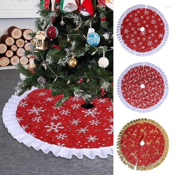 Décorations de Noël Jupe d'arbre 35 pouces Tapis Rouge Père Noël Bonhomme de neige Elk pour la fête de vacances