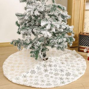 Décorations de noël arbre jupe Base tapis de sol couverture flocon de neige en peluche chaud fourrure artificielle tablier tapis décor à la maison