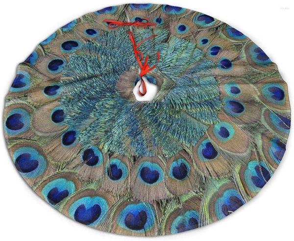 Décorations de Noël Jupe d'arbre Plume de paon Méditation Boho Mandala Fournitures de fête de Noël Grand tapis Décor pour les ornements de la maison