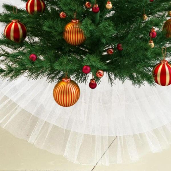 Decoraciones navideñas Falda de árbol Gasa blanca Diseño de encaje elegante Protege los pisos Crea una atmósfera cálida Vestido de pastel semimecánico