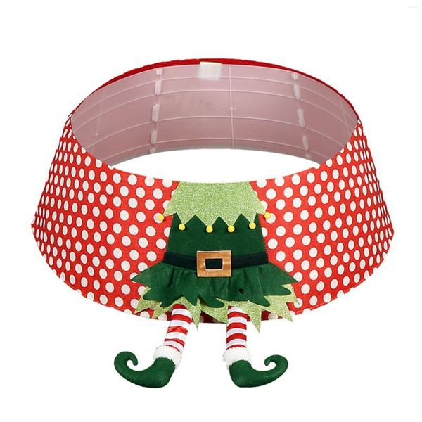 Décorations de Noël Jupe d'arbre avec un design de jambe d'elfe 3D et un imprimé festif à gros points - Couverture de base à col rond pour la maison de vacances