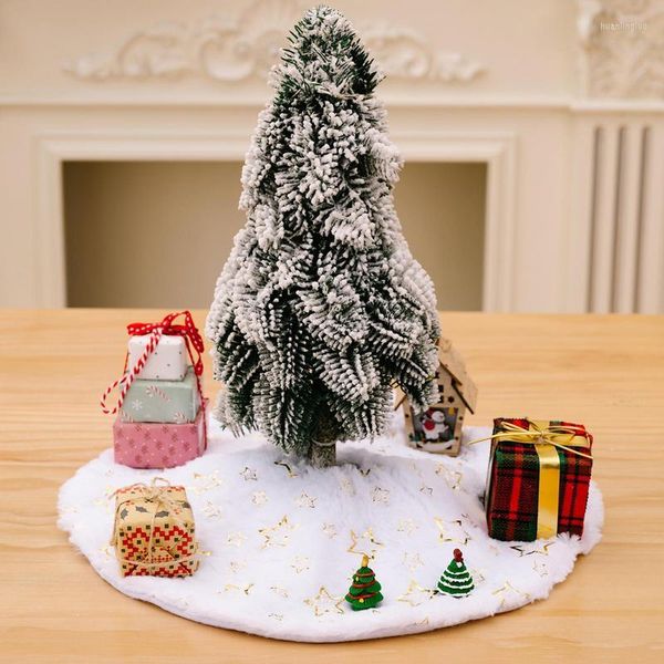 Décorations de Noël jupes d'arbre peluche en fausse fourrure 15 pouces de diamètre tapis de Base rond avec pentagramme en argent doré/Sno