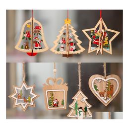 Décorations De Noël Arbre Petit Pendentif En Bois Pentagramme Cloche Pendentifs Cadeau Drop Delivery Maison Jardin Festive Party Supplies Dh1Gl