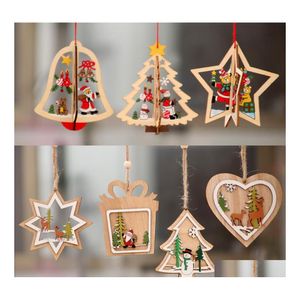 Decoraciones navideñas Árbol Colgante pequeño Pentagrama de madera Campana Colgantes Regalo Entrega de la gota Hogar Jardín Fiesta festiva Suministros Dh1Gl