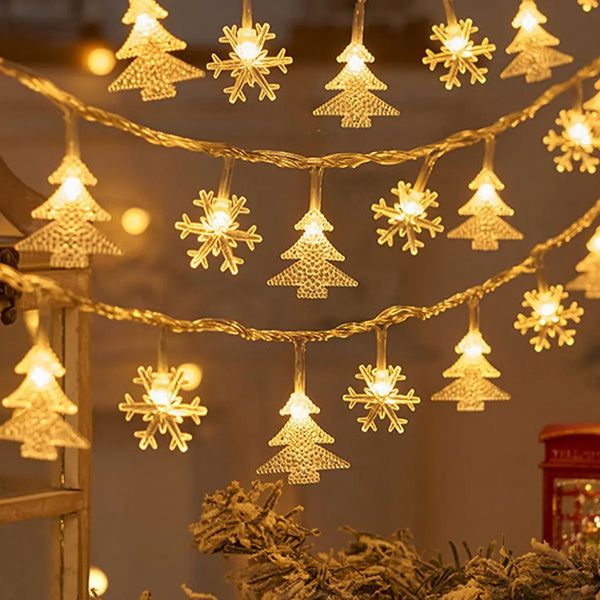 Décorations de Noël Arbre Flocon de neige LED Guirlandes lumineuses Bannière Décoration pour la maison Navidad Noël Décor Fée Lumière Pendentif 231120