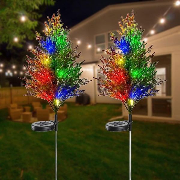 Décorations de Noël Arbre Solaire Fleur LED Stake Lumières Jardin Extérieur Étanche RVB Couleur Lumière Décoration Pour La Maison Guirlande Décor De Cour